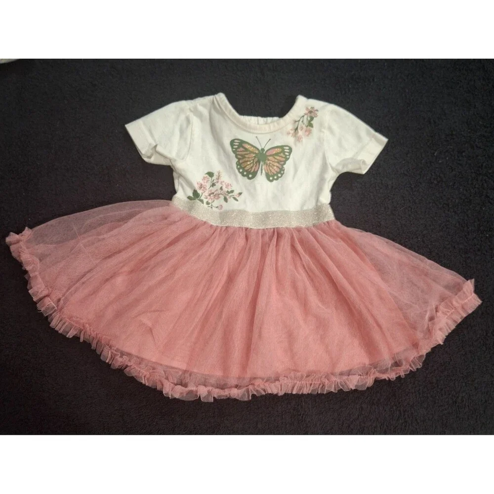 Little Lass Baby Girl Tutu Dress 3 6 Months Pink White Butterfly Floral Tulle